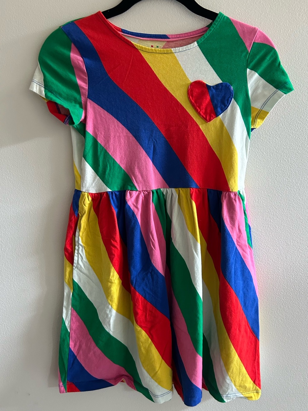 Mini Boden Multicolor Diagonal Stripe Dress with Heart Patch Size 11-12Y
